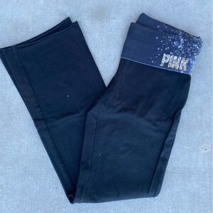 Victoria's Secret Pink Foldover Yoga Flare Leggings with Black and White Design